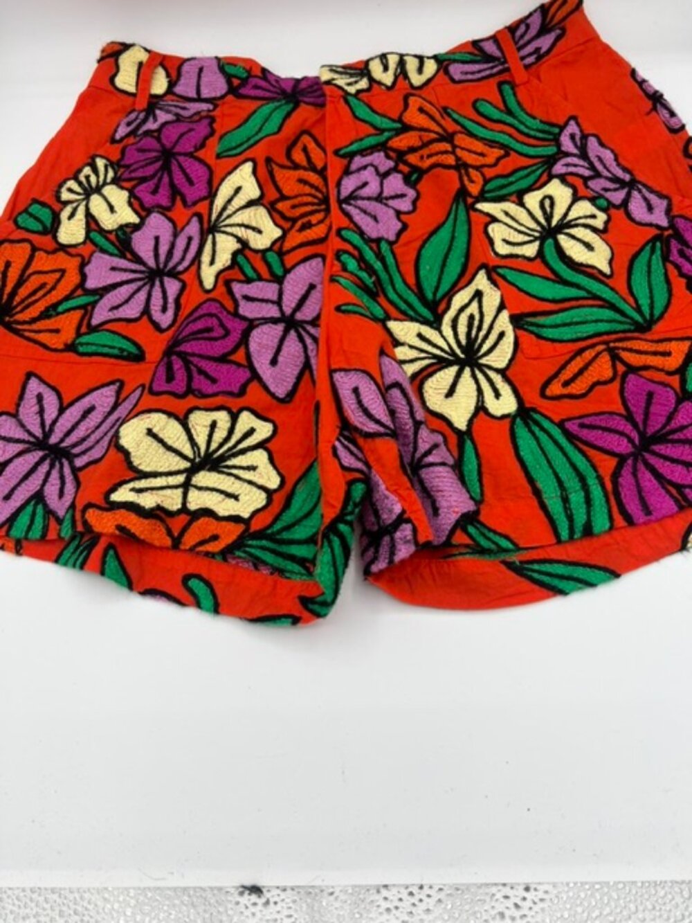 Roller Rabbit Jorales Sierra Embroidered Floral Shorts Orange Size M
